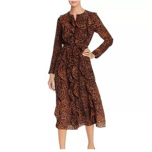 Lafayette 148 New York - Silk Leopard Print Long Sleeve Dress - XL